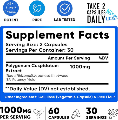 We Like Vitamins Resveratrol 1000mg per Serving - 60 Easy to Swallow Veggie Capsules - Natural Resveratrol Supplement 1000mg - Antioxidant Supplement Helps Support Immune System