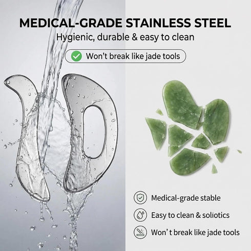 HTHLNG Stainless Steel Gua Sha Muscle Scraping Tool, Ergonomic Body Massage Scraper with Smooth Curved Edge, Handheld
