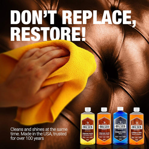Milsek Furniture Polish Variety Pack: 4-Pk, 12 fl oz, Lemon Oil, Orange Oil, Stainless Steel & Leather Cleaner
