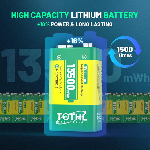 TQTHL 9V 9V 13500mWh 1.5 (8 Pack) Battery for Smoke Detector,USB Rechargeable Lithium Batteries - Long Lasting LI-ion