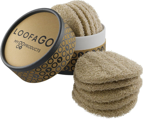 LoofaGO All-Purpose Natural Loofah Scrub Sponges, Biodegradable for Kitchen, Shower, Bath, and Skin (Pack of 10)