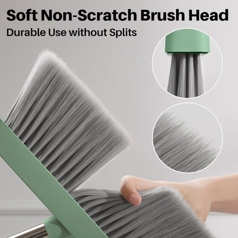 Set, JOYMOOP Dark Teal Green Broom and Dustpan Upright Angle with Built-in Comb Teeth, Ideal for Home, Office