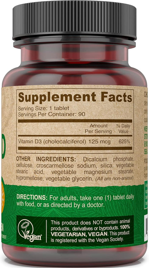 DEVA Sunshine Vitamin D3 5000 IU, 125 mcg Vegan D3, 90-Count Bottle (Pack of 2)