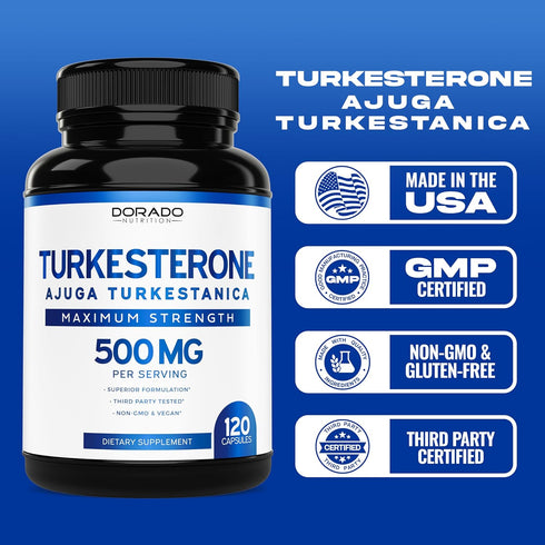 Turkesterone Supplement, 500mg (120 Capsules), Stamina, Drive, Athletic Performance & Muscle Mass, Non-GMO
