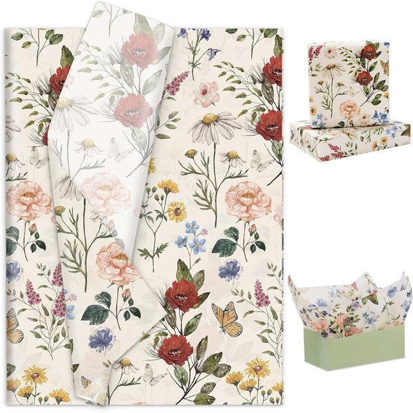 Generic AnyDesign 100 Sheets Floral Tissue Paper Vintage Wildflower Gift Wrapping Paper for Spring Wedding Birthday
