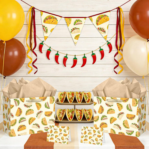 Peconal Taco Gift Bag Taco Mexican Fiesta Gift Wrapping Paper Bag with Handle Greeting Card Tissue Paper Mexican Food