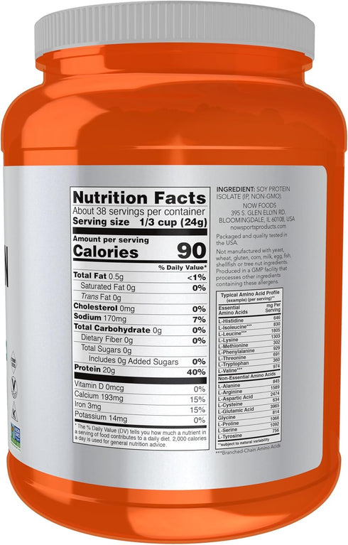NOW Foods Soy Protein Isolate 20 g, Unflavored Powder, 2-Pound