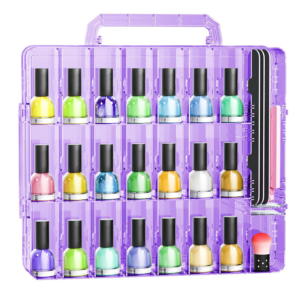 JIASHENG Nail Polish Organizer Case Holders - 48 Bottles Universal Storage Box with Adjustable Space Divider, Purple
