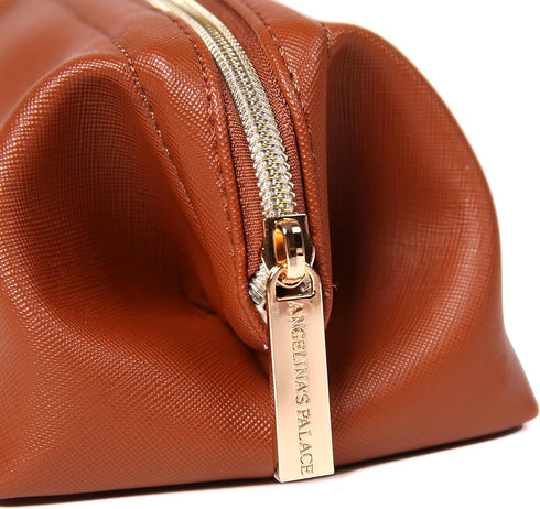 Vegan Leather Waterproof Travel Cosmetic Bag by Angelina's Palace - Toiletry Organizer Makeup Pouches
