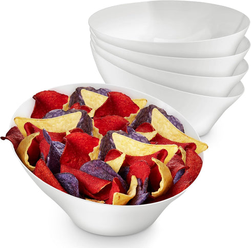 54oz White Plastic Serving Bowls (4 Pack), Large Disposable Snack Bowls for Chips, Popcorn, Salad, Party Supplies