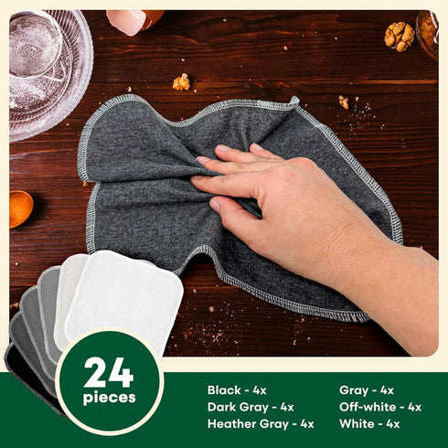 Reusable Paper Towels (24 Pack) - 100% Cotton Hand Towels for Kitchen, Zero Waste Cleaning Cloths