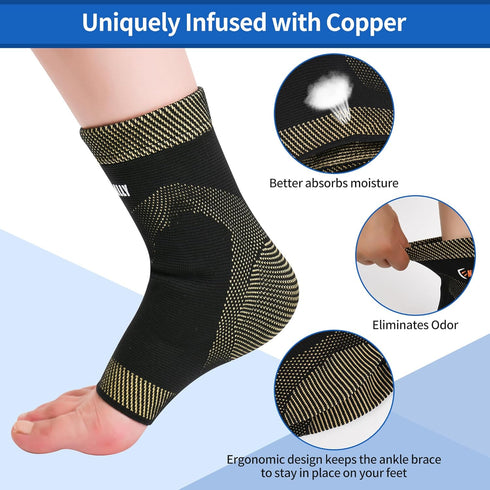 NeoAlly Copper Ankle Support Brace Compression Sleeve, Medium Size for Foot Swelling Pain Relief