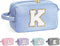 Monogram Cute Initial Blue Makeup Bag, Personalized Cosmetic Pouch for Women, Birthday Gifts for Her K