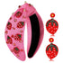 Strawberry Headbands for Women, Tropical Fruit Embellished Rhinestone Crystal Wide Top Knot Headband, Summer Hair