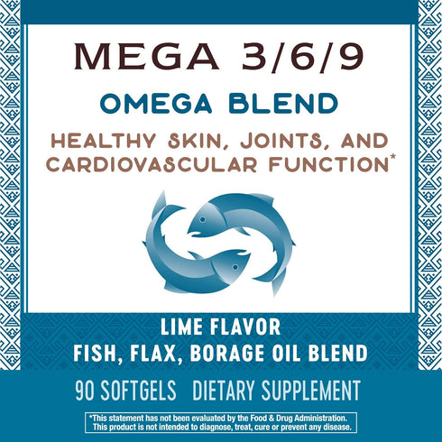 Nature's Way MEGA 3/6/9 Omega Blend, Non-GMO, Fish | Flax | Borage | Oils, Lime Flavor, 90 Count