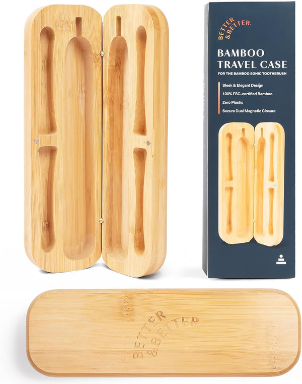 Better & Better Bamboo Travel Case - Fits 2 Replacement Brush Heads & 1 Electric Brush Handle, Natural Bamboo