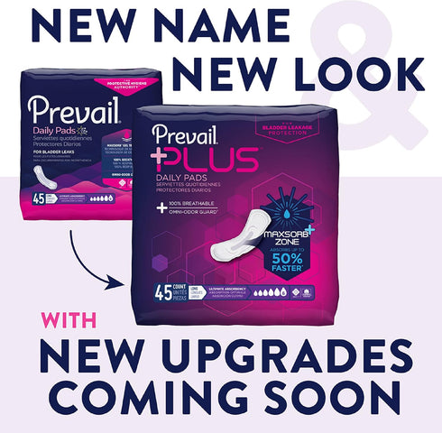 Prevail Plus Long Length Incontinence Bladder Control Pads - Ultimate Absorbency - 90 Count (2 Packs)
