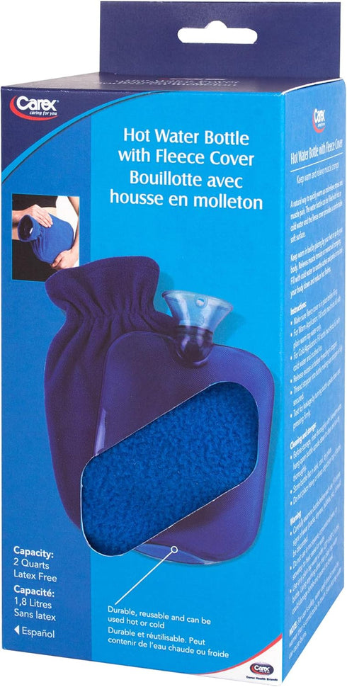 Carex Hot Water Bottle With Cover, Rubber - Heat Therapy and Cold Therapy - For Cramps, Pain Relief, Arthritis, Aches and Pains