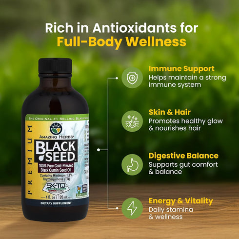Immune 4 Oz (Pack 2) Amazing Herbs Premium Black Seed Oil - Gluten Free, Non GMO, Cold Pressed Nigella Sativa Aids