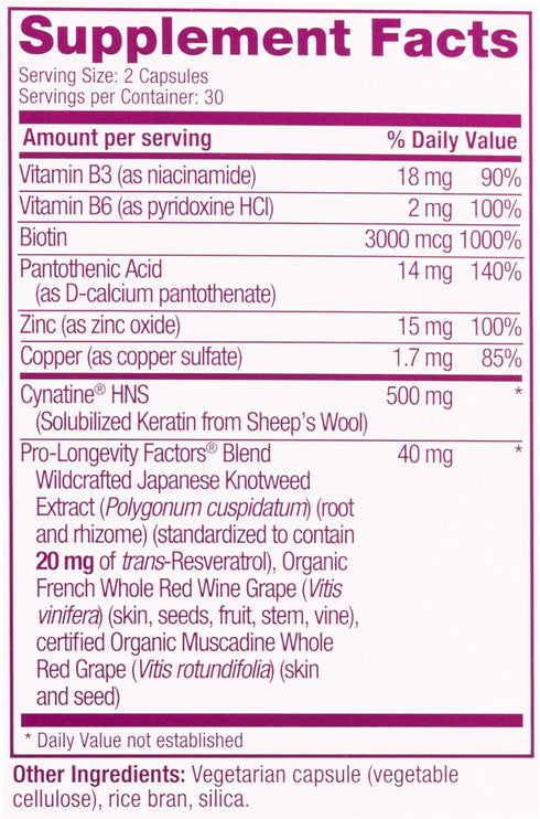Reserveage Beauty Keratin Hair Booster with Biotin & Resveratrol, 60 Capsules for Healthy Hair and Nail Growth
