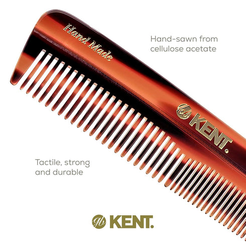 Kent R7T Double Tooth Hair Pocket Comb, Small Fine/Wide Tooth for Hair, Beard, Mustache, Handmade in England