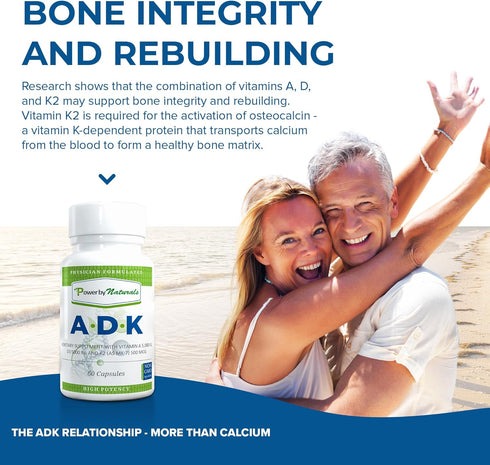 Power By Naturals ADK Vitamin Supplement - 60 Capsules for Bone, Heart & Immune Health