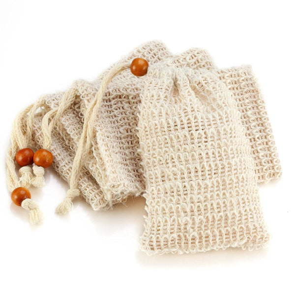 Soap Bag, Natural Sisal Pouch for Exfoliating Foaming and Drying Soap, 4 Pack Plastic-Free Holder for Shower