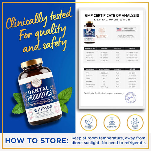 Oral Probiotics for Teeth and Gums, 45 Chewable Mint Tablets for Bad Breath Treatment, 3BN CFU