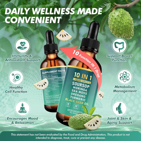 Royavita Immune 2 Oz Soursop Bitters Liquid Drops, Bitter Herbs with Soursop Extract, Ashwagandha, Sea Moss & Black