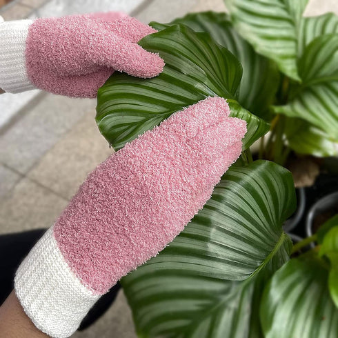MIG4U Reusable Lint-Free Pink Microfiber Dusting Gloves, 2 Pairs S/M for House Cleaning, Blinds, Windows
