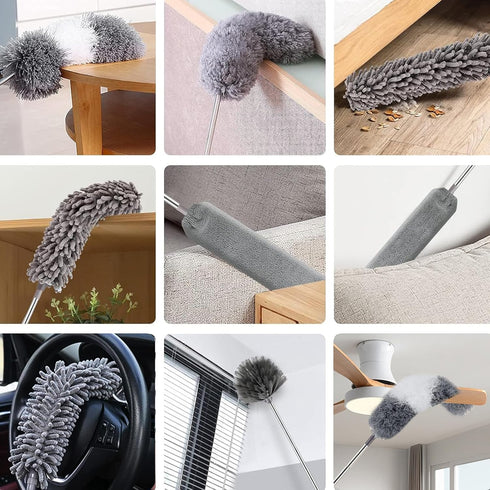 7Pcs Microfiber Duster with Extension Pole Up to 100 Inches, Machine Washable Ceiling Fan Cleaner for Cobwebs