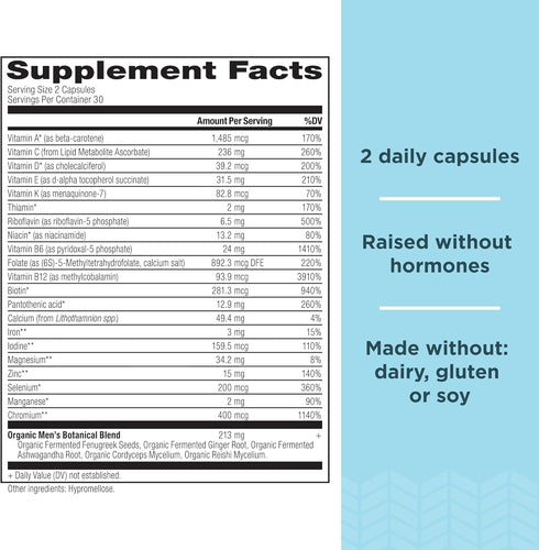 Ancient Nutrition Multivitamin for Men, Fermented with Vitamin A, C, D, E, K, Zinc & Magnesium, Vegan, 60 Ct