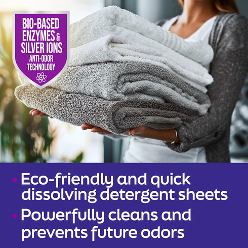 Premium Laundry Detergent Sheets, Silver Ion Odor Elimination Technology, 40 Sheets, Powerfully Clean.