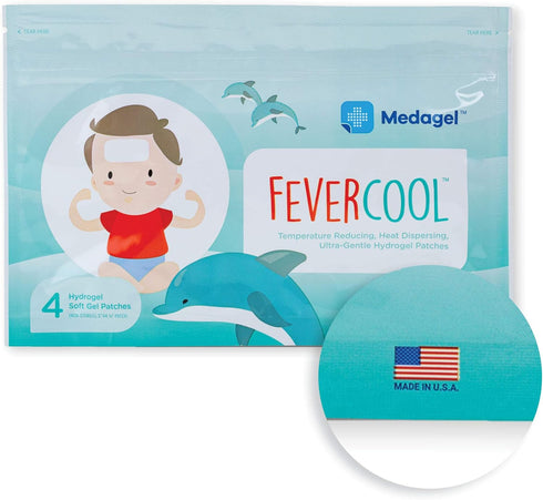 FeverCool Patches, Cooling Patches for Fever, Migraine & Headache Relief, Made in The USA, 1 Pack (4 x Patch)