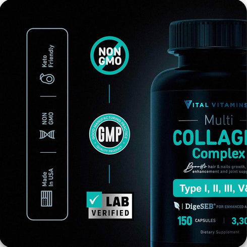 Vital Vitamins Collagen for Women & Men (2 Pack) - Multi Collagen Pills Type I, II, III, V, X - 300 Capsules