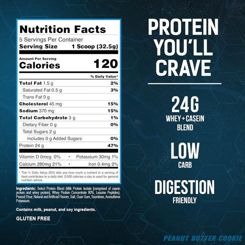 PEScience Select Protein Powder - Whey and Casein Blend, Low Calorie, Peanut Butter Cookie, 5 Servings