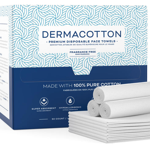 Disposable Cotton Face Towels, Super Soft Hypoallergenic Makeup Remover Wipes, Biodegradable Facial Cloths (50 Pack)