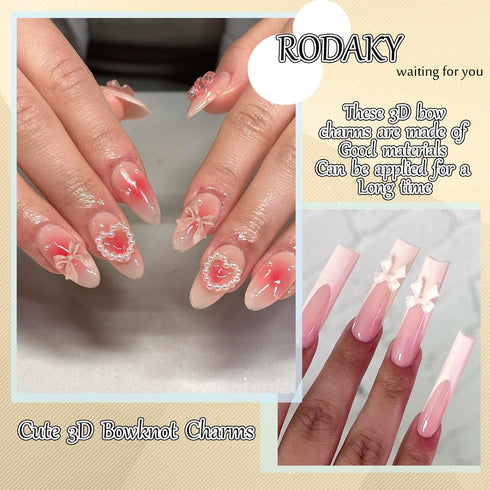 RODAKY 200PCS Bow Nail Charms, Colorful 3D Bowknot Charms for Nail Art Design, Resin Flatback Bow Nail Studs for