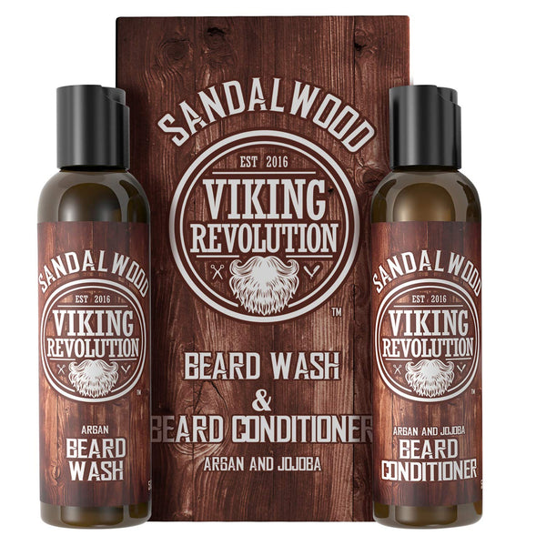 Viking Revolution Beard Wash & Conditioner Set with Argan & Jojoba Oils, Natural Sandalwood Scent, 5oz