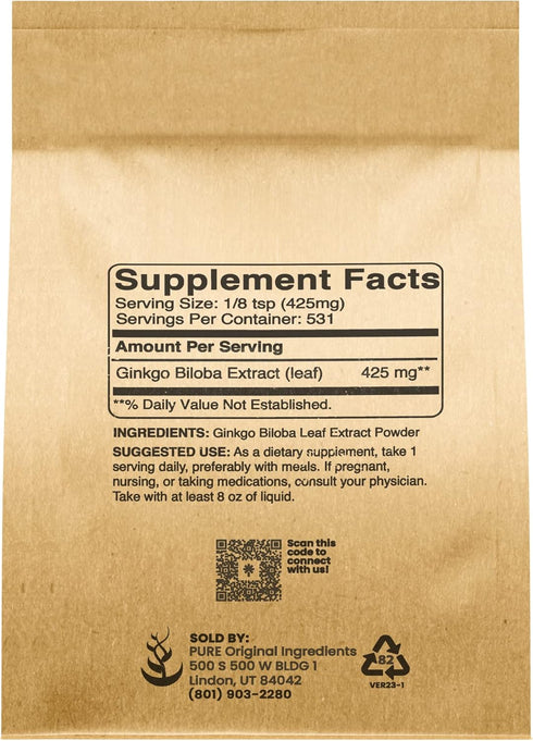 Pure Original Ingredients Ginkgo Biloba Powder, 8 oz, Always Pure, No Fillers or Additives