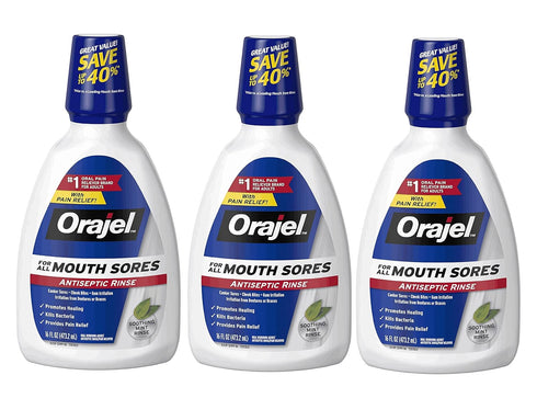 Orajel Antiseptic Mouth Sore Rinse, 16 Ounce (Pack of 3)