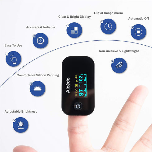 Alcedo Pulse Oximeter Fingertip | Blood Oxygen Saturation Level (SpO2) and Heart Rate Monitor with Carry Case