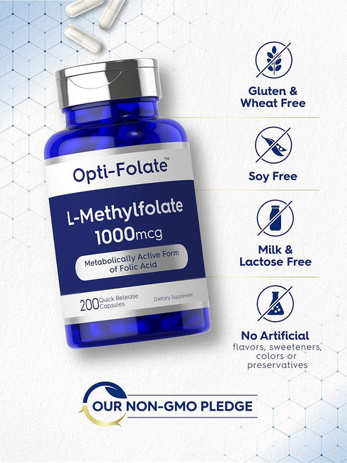 Carlyle L Methylfolate 1000mcg, 200 Capsules, Non-GMO, Gluten Free, Optimized and Activated