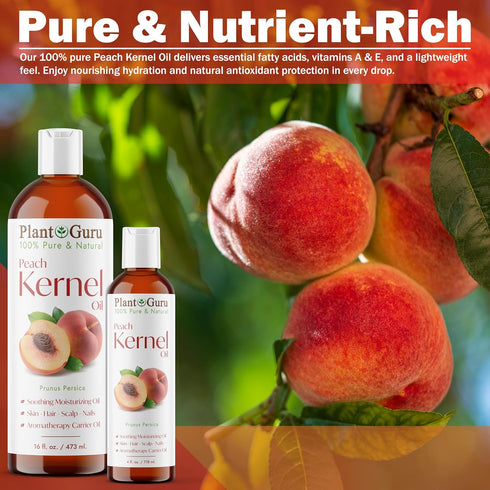 Peach Kernel Oil 4 fl. oz., Cold Pressed 100% Pure & Natural Carrier, Ideal for Skin, Face, Body, and Hair Moisturizer