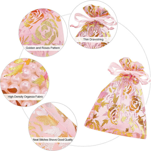SumDirect 60Pcs Rose Drawstring Organza Bags 4×5 Inches, Mixed Color Jewelry Gift Bags
