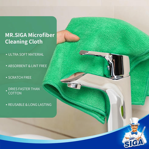 MR.SIGA Microfiber Cleaning Cloths, All-Purpose Towels, Pack of 12, Green, 32 x 32 cm
