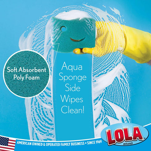 Lola Products Scrub N’ Wipe Boss, Non-Scratch Scrubbing, 2-Sided Sponge, 9 Pack, Made in USA, Remove Debris, Firm in