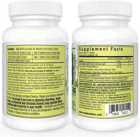 Swiss Kriss Herbal Laxative Tablets, Gentle & Natural for Constipation Relief, Pack of 2-240 Tablets