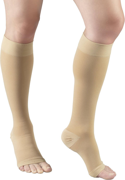 Truform Compression Stockings for Men and Women, 15-20 mmHg, Knee High Length, Open Toe, Beige, Large