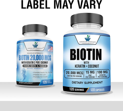 Biotin 20,000mcg with Keratin, Coconut Powder, and Zinc - Hair Growth Supplements for Healthy Hair, Skin & Nails